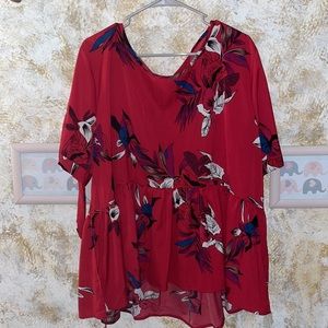 Red and white floral top